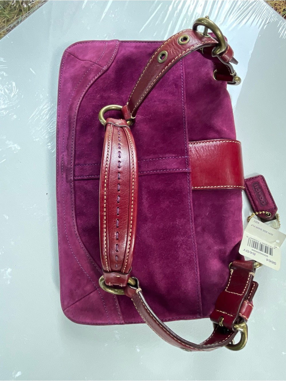 Vintage Y2K Coach Soho Suede Shoulder Flap - Style 9664 - Plum - Picture 15 of 16